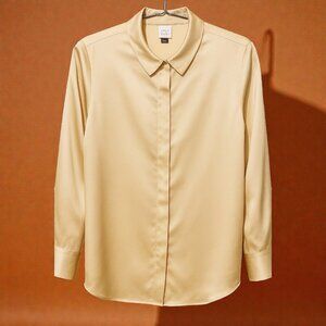 A New Day Satin Blouse – Champagne Cream, Hidden Button Placket, Size Medium